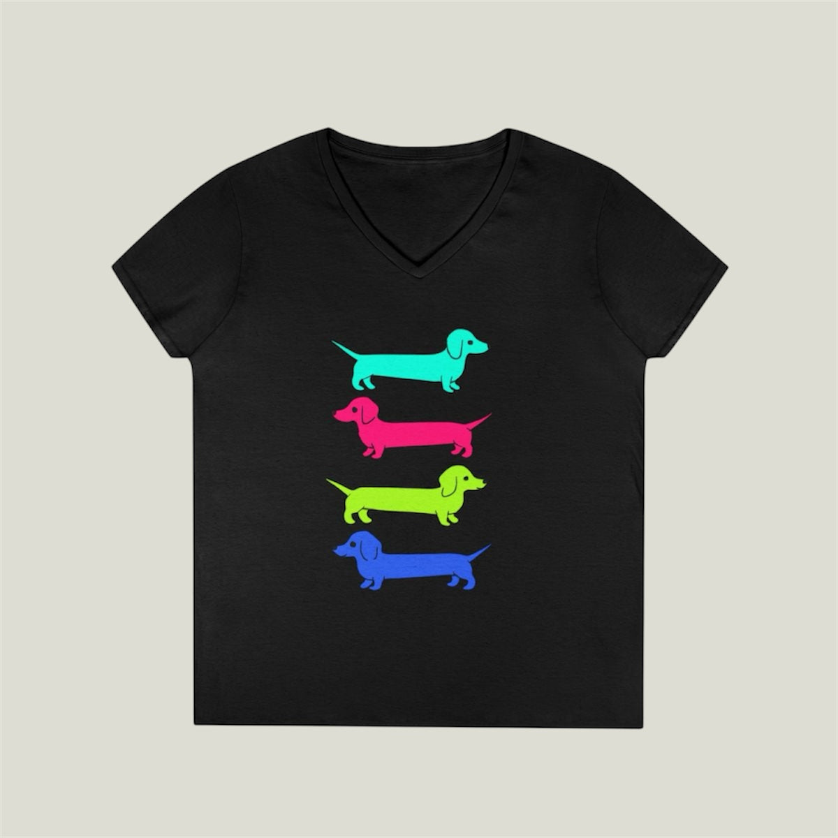 Colorful Dachshunds Ladies V-Neck Tee